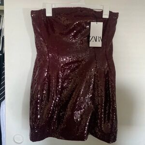 Zara Deep Red Sequin Mini Dress